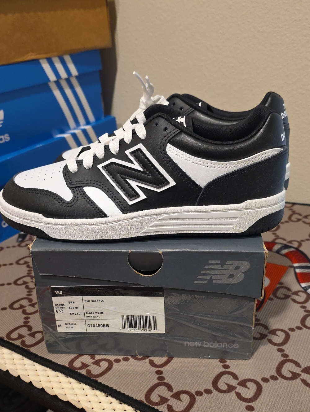 New Balance Men's 480 Leather Sneaker - Black/White Size 6.5M/8W